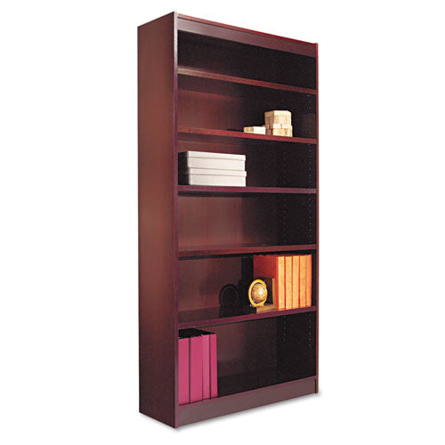 Square Corner Wood Veneer Bookcase, Six-Shelf, 35.63w x 11.81d x 71.73h, Mahogany-(ALEBCS67236MY)