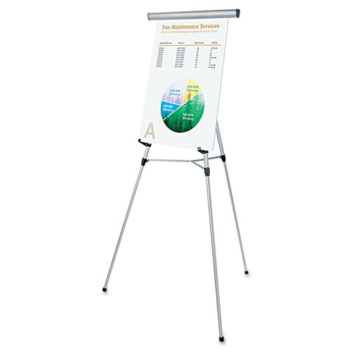 3-Leg Telescoping Easel with Pad Retainer, Adjusts 34" to 64", Aluminum, Silver-(UNV43050)