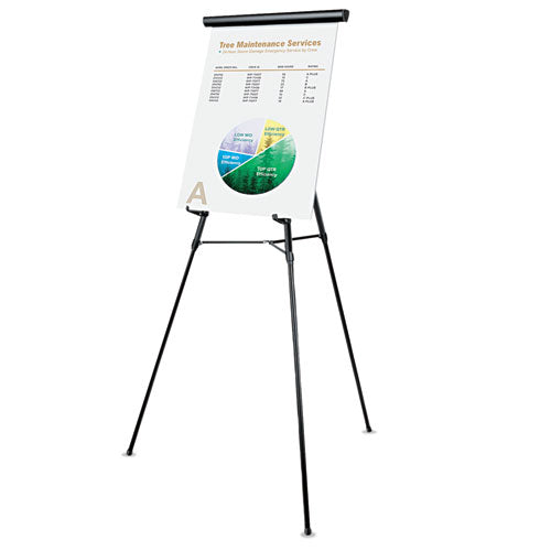 3-Leg Telescoping Easel with Pad Retainer, Adjusts 34" to 64", Aluminum, Black-(UNV43150)