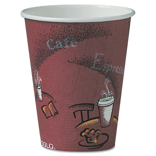 Paper Hot Drink Cups in Bistro Design, 8 oz, Maroon, 500/Carton-(SCCOF8BI0041)