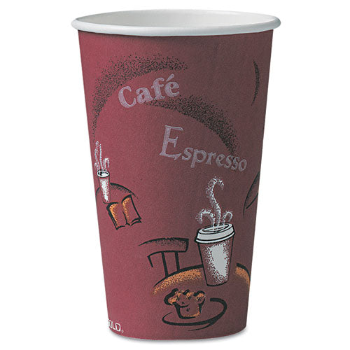 Paper Hot Drink Cups in Bistro Design, 16 oz, Maroon, 300/Carton-(SCCOF16BI0041)