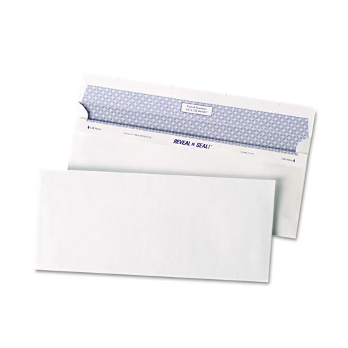 Reveal-N-Seal Security Tinted Envelope, #10, Commercial Flap, Self-Adhesive Closure, 4.13 x 9.5, White, 500/Box-(QUA67218)