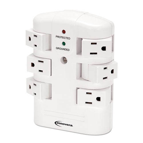 Wall Mount Surge Protector, 6 AC Outlets, 2,160 J, White-(IVR71651)