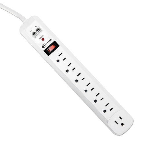 Surge Protector, 7 AC Outlets, 4 ft Cord, 1,080 J, White-(IVR71654)