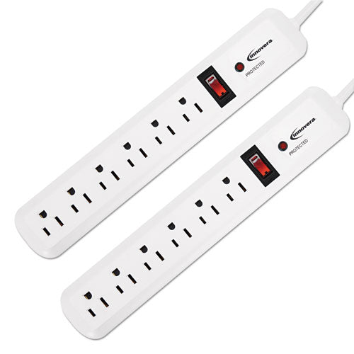 Surge Protector, 6 AC Outlets, 4 ft Cord, 540 J, White, 2/Pack-(IVR71653)