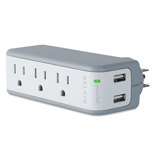 Wall Mount Surge Protector, 3 AC Outlets/2 USB Ports, 918 J, Gray/White-(BLKBZ103050TVL)