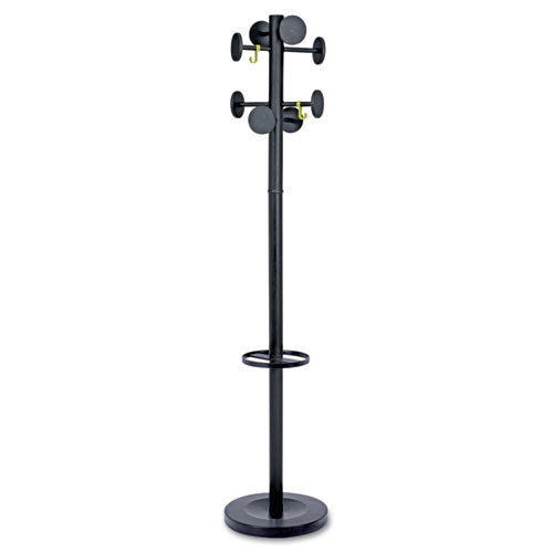 Stan3 Steel Coat Rack, Stand Alone Rack, Eight Knobs, 15w x 15d x 69.3h, Black-(ABAPMSTAN3N)