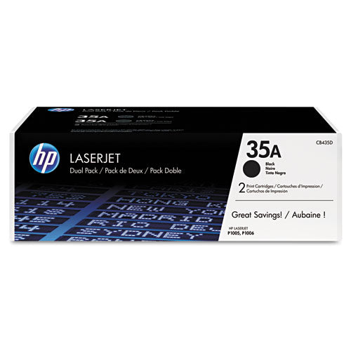 HP 35A, (CB435D) 2-Pack Black Original LaserJet Toner Cartridges-(HEWCB435D)