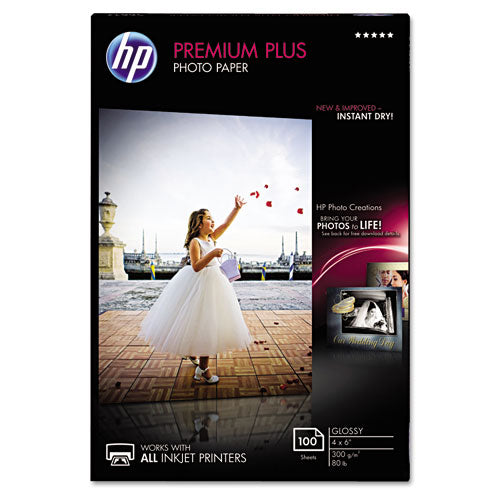 Premium Plus Photo Paper, 11.5 mil, 4 x 6, Glossy White, 100/Pack-(HEWCR668A)