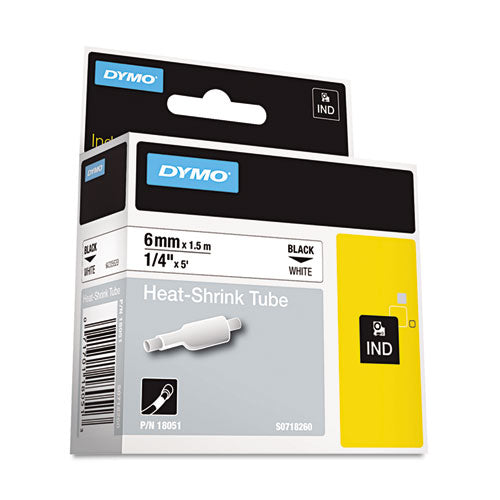 Rhino Heat Shrink Tubes Industrial Label Tape, 0.25" x 5 ft, White/Black Print-(DYM18051)