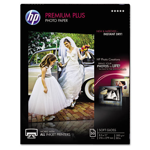 Premium Plus Photo Paper, 11.5 mil, 8.5 x 11, Soft-Gloss White, 50/Pack-(HEWCR667A)