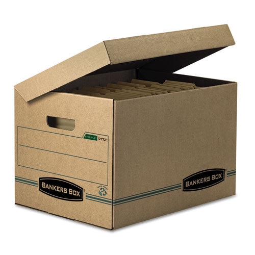 SYSTEMATIC Basic-Duty Attached Lid Storage Boxes, Letter/Legal Files, Kraft/Green, 12/Carton-(FEL12772)