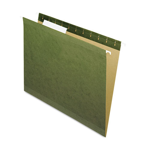 Reinforced Hanging File Folders with Printable Tab Inserts, Letter Size, 1/3-Cut Tabs, Standard Green, 25/Box-(PFX415213)