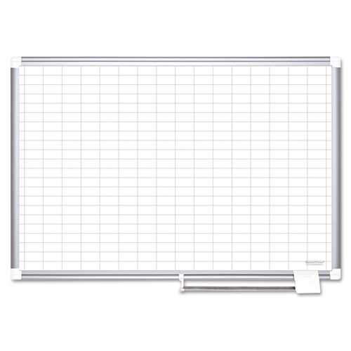 Gridded Magnetic Porcelain Dry Erase Planning Board, 1 x 2 Grid, 72 x 48, White Surface, Silver Aluminum Frame-(BVCCR1230830)