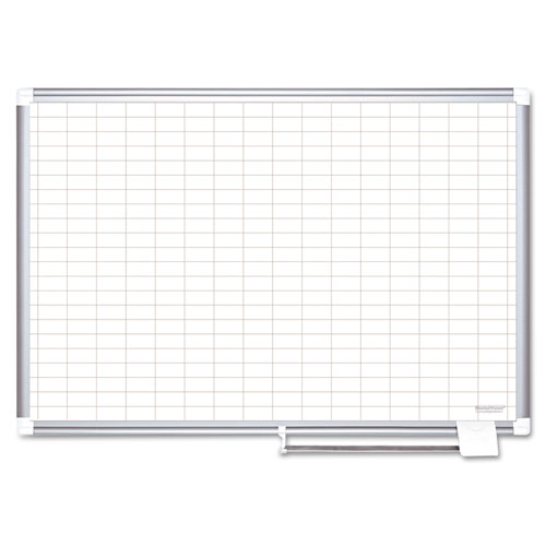 Gridded Magnetic Steel Dry Erase Planning Board, 1 x 2 Grid, 48 x 36, White Surface, Silver Aluminum Frame-(BVCMA0592830)