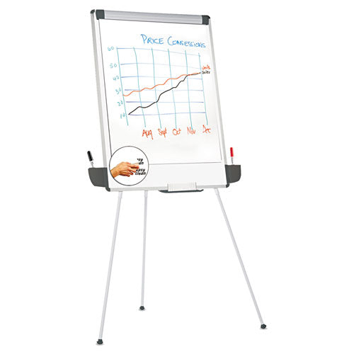 Dry Erase Board with Tripod Easel and Adjustable Pen Cups, 29 x 41, White Surface, Silver Frame-(UNV43031)