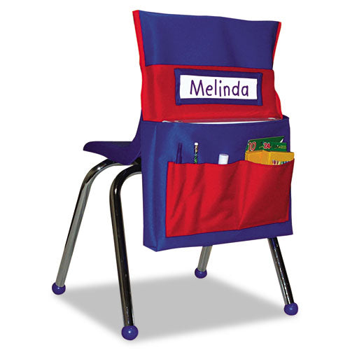 Chairback Buddy Pocket Chart, 7 Pockets, 15 x 19, Blue/Red-(CDPCD158035)