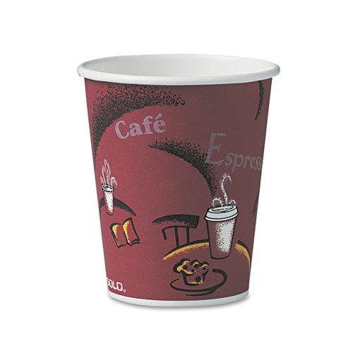 Paper Hot Drink Cups in Bistro Design, 10 oz, Maroon, 50/Pack-(SCC370SIPK)