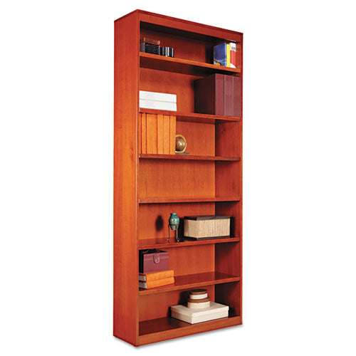 Square Corner Wood Bookcase, Seven-Shelf, 35.63w x 11.81d x 83.86h, Medium Cherry-(ALEBCS78436MC)