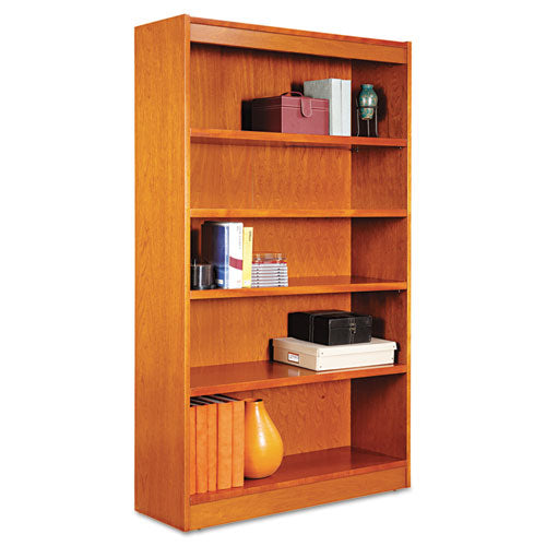 Square Corner Wood Bookcase, Five-Shelf, 35.63w x 11.81d x 60h, Medium Cherry-(ALEBCS56036MC)