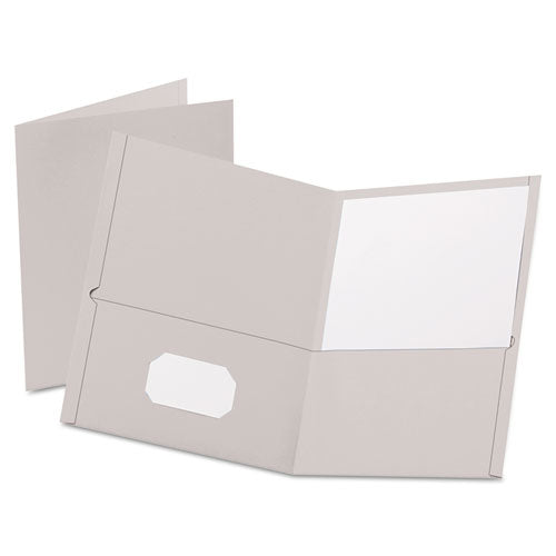 Twin-Pocket Folder, Embossed Leather Grain Paper, 0.5" Capacity, 11 x 8.5, Gray, 25/Box-(OXF57505)