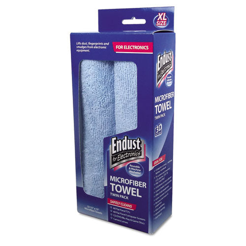 Large-Sized Microfiber Towels Two-Pack, 15 x 15, Unscented, Blue, 2/Pack-(END11421)