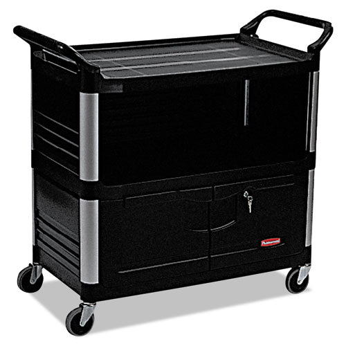 Xtra Equipment Cart, Plastic, 3 Shelves, 300 lb Capacity, 20.75" x 40.63" x 37.8", Black-(RCP4095BLA)