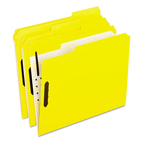 Colored Classification Folders with Embossed Fasteners, 2 Fasteners, Letter Size, Yellow Exterior, 50/Box-(PFX21309)