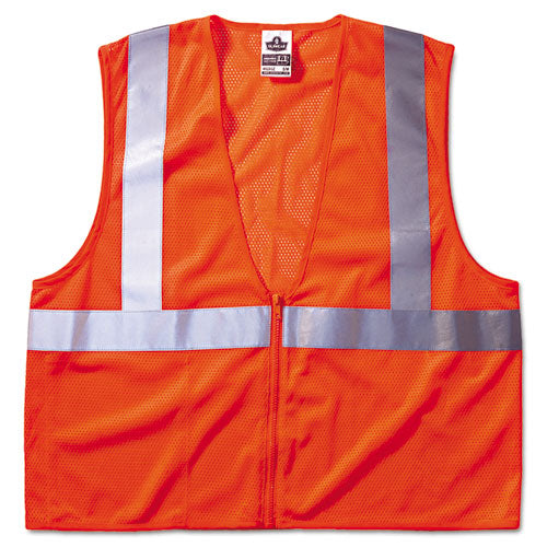 GloWear 8210Z Class 2 Economy Vest, Polyester Mesh, Zipper Closure, Large to X-Large, Orange-(EGO21045)