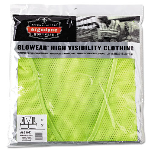 GloWear 8210Z Class 2 Economy Vest, Polyester Mesh, Zipper Closure, 2X-Large to 3X-Large, Lime-(EGO21057)