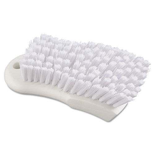 Scrub Brush, White Polypropylene Bristles, 6" Brush, 6" Handle-(BWKFSCBWH)