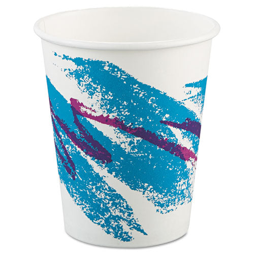 Jazz Paper Hot Cups, 10 oz, White/Green/Purple, 50/Bag, 20 Bags/Carton-(SCC370JZJ)