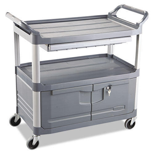 Xtra Instrument Cart with Locking Storage Area, Plastic, 3 Shelves, 300 lb Capacity, 20" x 40.63" x 37.8", Gray-(RCP4094GRA)