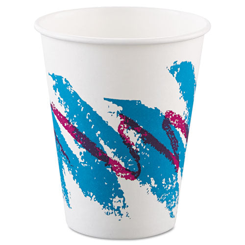 Jazz Paper Hot Cups, 8 oz, White/Green/Purple, 50/Bag, 20 Bags/Carton-(SCC378JZJ)