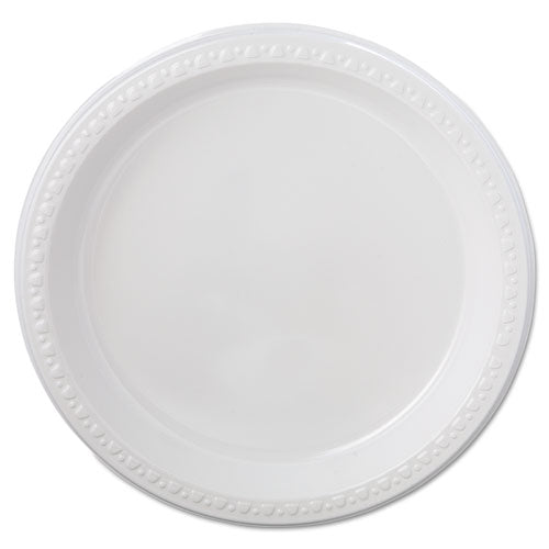 Heavyweight Plastic Plates, 9" dia, White, 125/Pack, 4 Packs/Carton-(HUH81209)