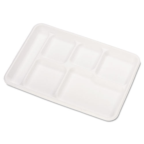 Heavy-Weight Molded Fiber Cafeteria Trays, 6-Compartment, 12.5  x 8.5, White, Paper, 500/Carton-(HUH22021CT)