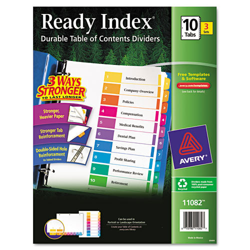 Customizable Table of Contents Ready Index Dividers with Multicolor Tabs, 10-Tab, 1 to 10, 11 x 8.5, White, 3 Sets-(AVE11082)