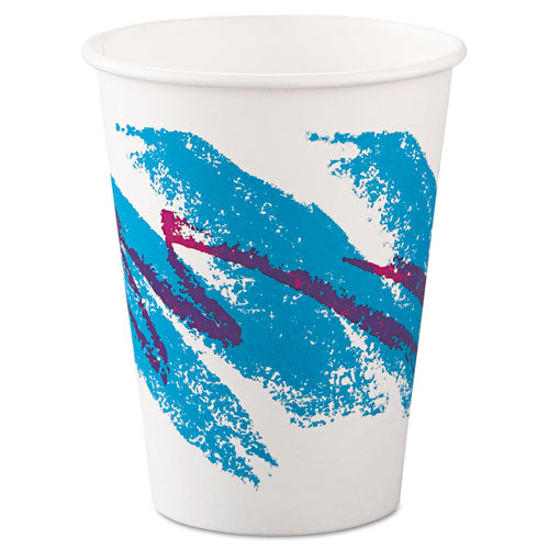 Jazz Paper Hot Cups, 12 oz, White/Green/Purple, 50/Bag, 20 Bags/Carton-(SCC412JZJ)