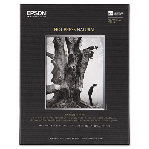 Hot Press Fine Art Paper, 17 mil, 8.5 x 11, Smooth Matte Natural, 25/Pack-(EPSS042317)