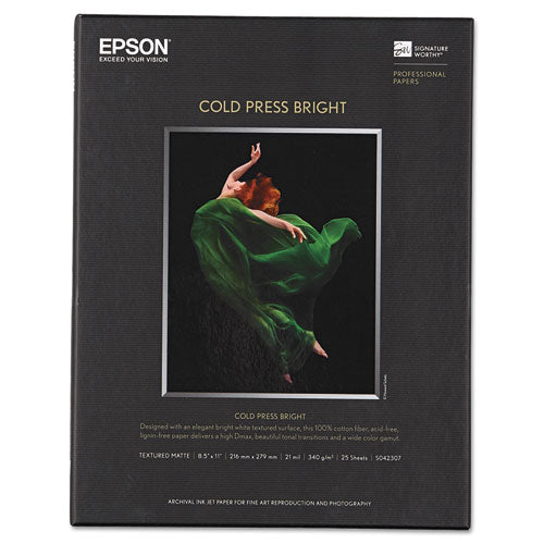 Cold Press Bright Fine Art Paper, 21mil, 8.5 x 11, Textured Matte White, 25/Pack-(EPSS042307)