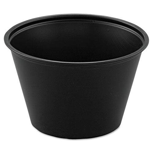 Polystyrene Portion Cups, 4 oz, Black, 250/Bag, 10 Bags/Carton-(DCCP400BLK)