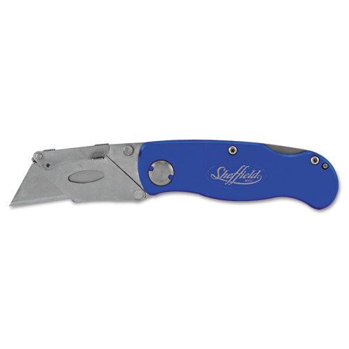 Sheffield Folding Lockback Knife, 1 Utility Blade, 2" Blade, 3.5" Aluminum Handle, Blue-(GNS12113)