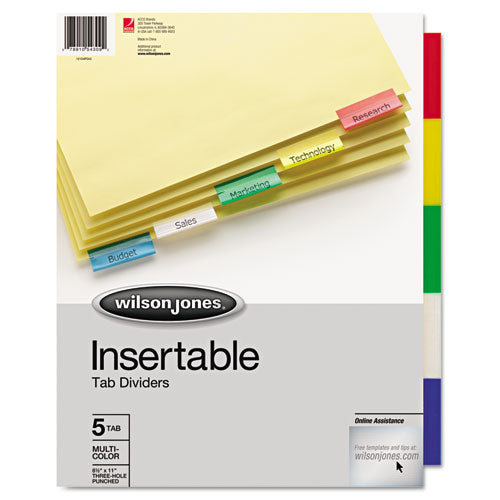 Insertable Tab Dividers, 3-Hole Punched, 5-Tab, 11 x 8.5, Buff, Assorted Tabs, 1 Set-(WLJ54309)