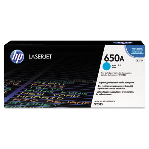 HP 650A, (CE271A) Cyan Original LaserJet Toner Cartridge-(HEWCE271A)