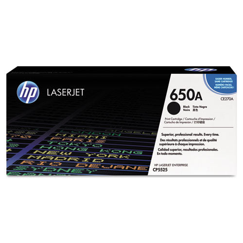 HP 650A, (CE270A) Black Original LaserJet Toner Cartridge-(HEWCE270A)