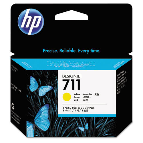 HP 711, (CZ136A) 3-Pack Yellow Original Ink Cartridges-(HEWCZ136A)