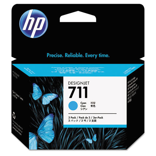 HP 711, (CZ134A) 3-Pack Cyan Original Ink Cartridges-(HEWCZ134A)