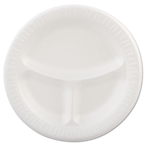 Quiet Classic Laminated Foam Plates, 3-Compartment, 9" dia, White, 125/Pack, 4 Packs/Carton-(DCC9CPWQR)