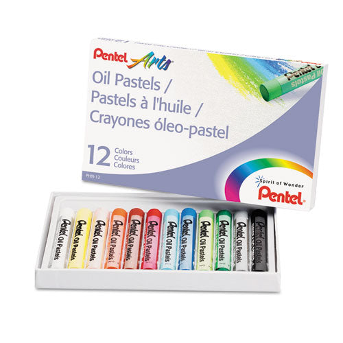 Oil Pastel Set With Carrying Case, 12 Assorted Colors, 0.38" dia x 2.38", 12/Set-(PENPHN12)