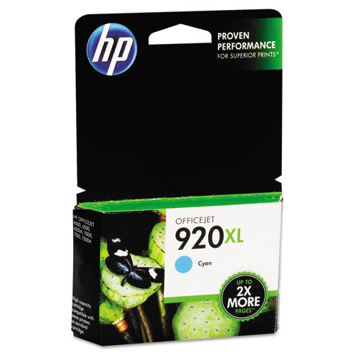 HP 920XL, (CD972AN) High-Yield Cyan Original Ink Cartridge-(HEWCD972AN)